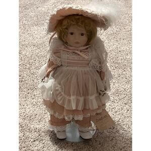 Bradley Doll Porcelain 14” White Blond Caucasian Pink Dress Bonnet